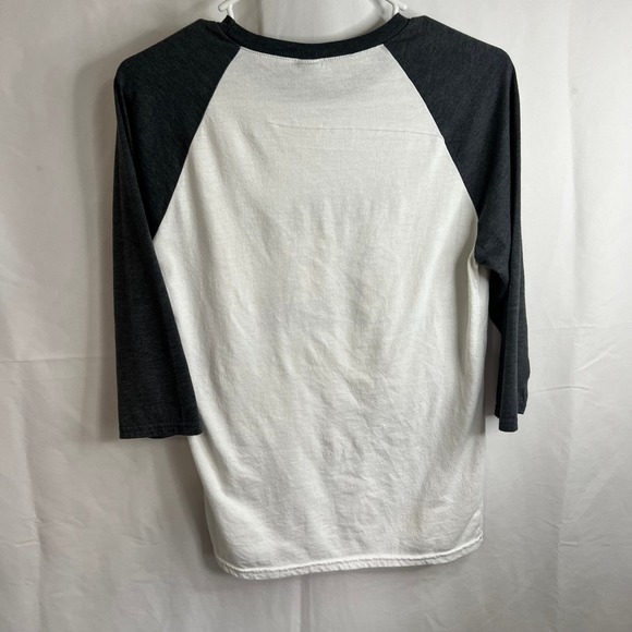 FLAW Waitin on Lane Graphic Tee Small White Gray 3/4 Sleeve Raglan Rodeo Shirt - Picture 2 of 4